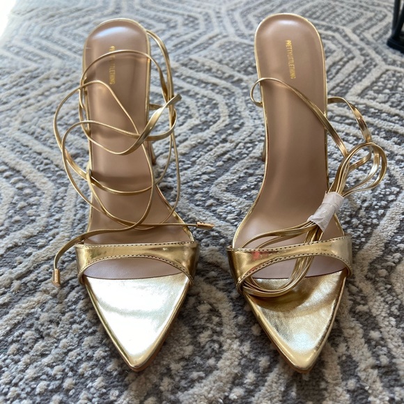 PrettyLittleThing Shoes Gold Lace Up Heel Poshmark